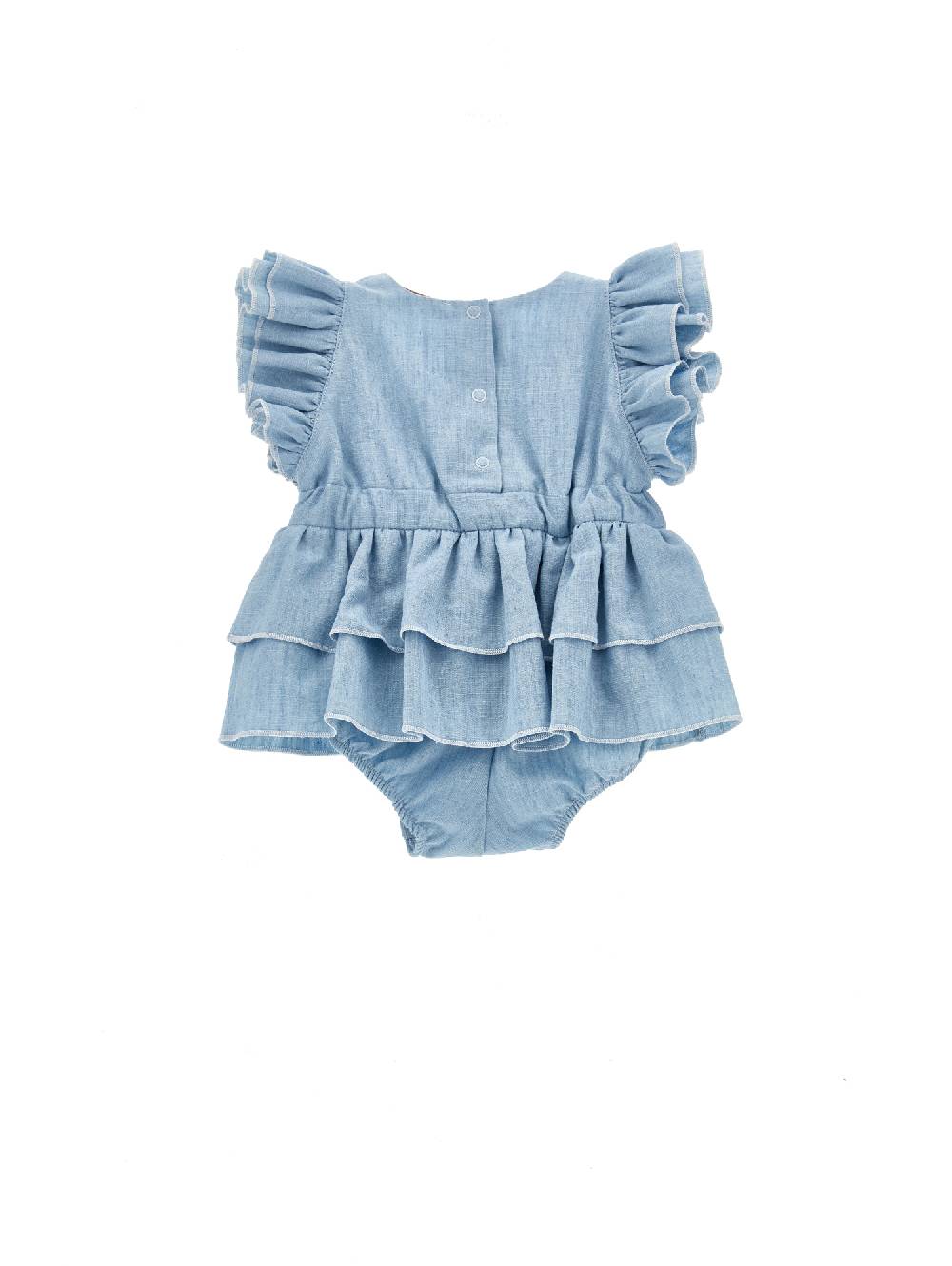 Monnalisa Pagliaccetto chambray con galette Vendita Economica