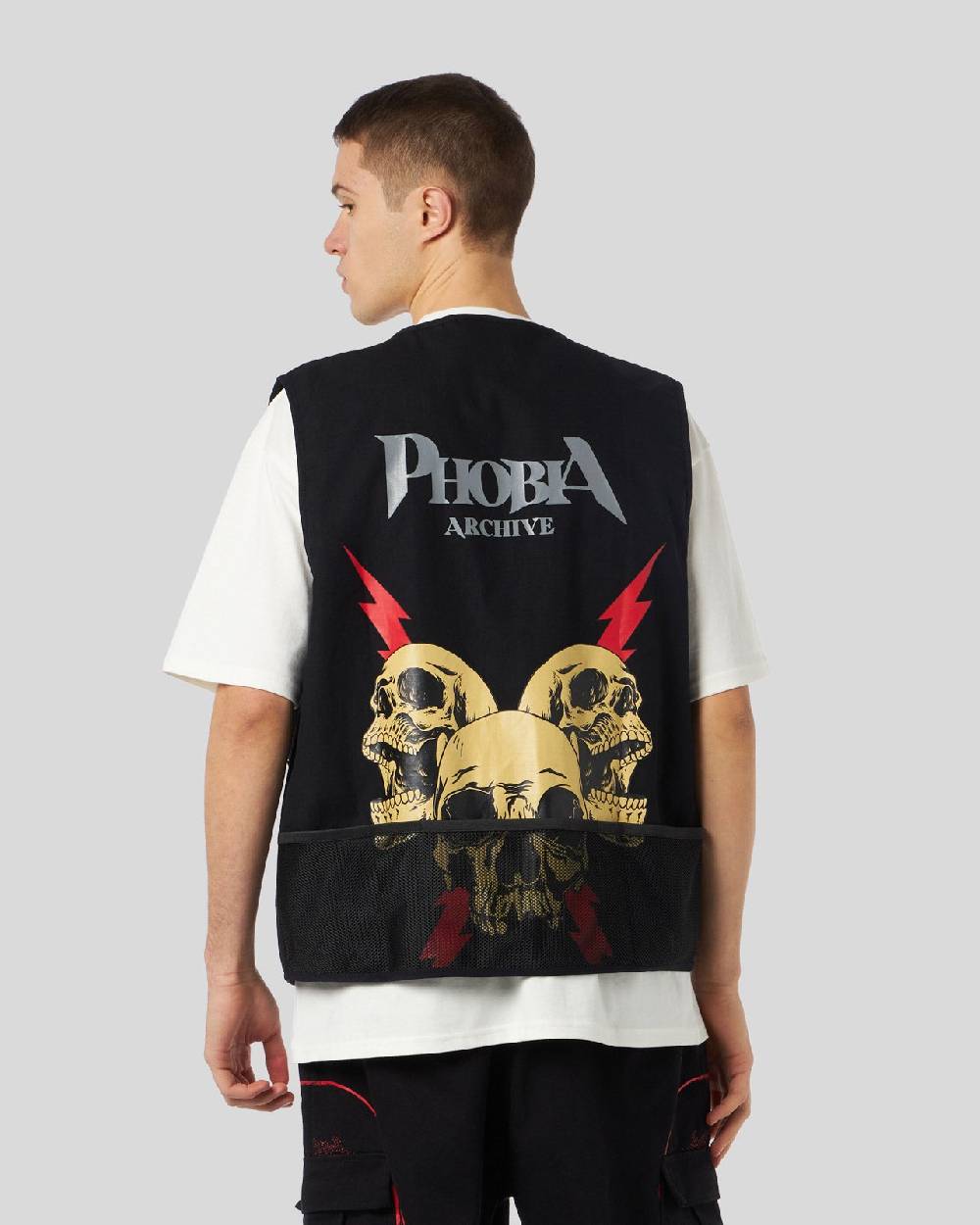 Phobia Archive WORKER GILET NERO CON GRAFICA SCREAMING SKULLS Nuovi prodotti