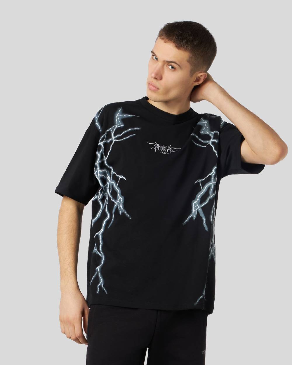 Phobia Archive T-SHIRT NERA CON FULMINI LATERALI BIANCHI Promozione