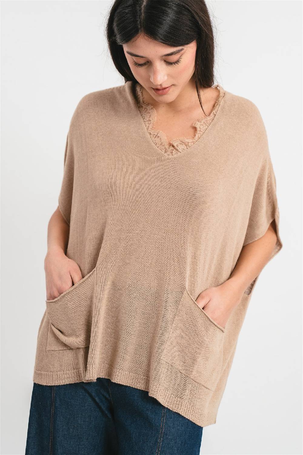 Pink Memories Maglia kimono con tasche e dettagli in pizzo Italy