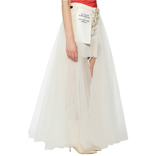 BEN TAVERNITI UNRAVEL GONNA LUNGA IN DENIM E TULLE Offerta