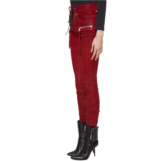 BEN TAVERNITI UNRAVEL PANTALONI IN PELLE STRETCH LACEUP Nuovo