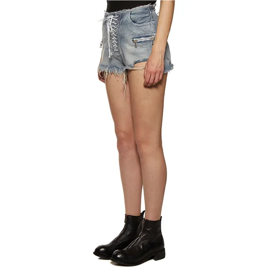 BEN TAVERNITI UNRAVEL SHORTS IN DENIM LACE UP Prezzo Ridotto