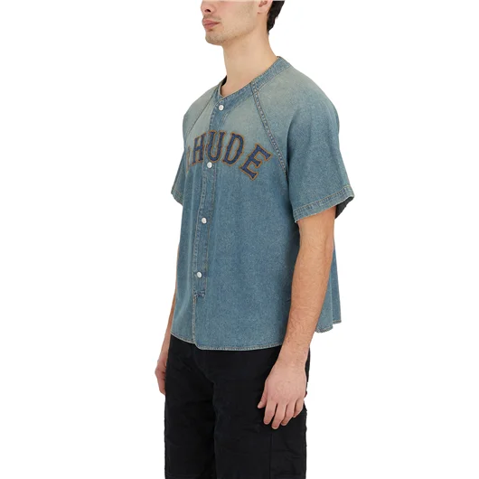 RHUDE CAMICIA BASEBALL IN DENIM Spedizione Gratuita
