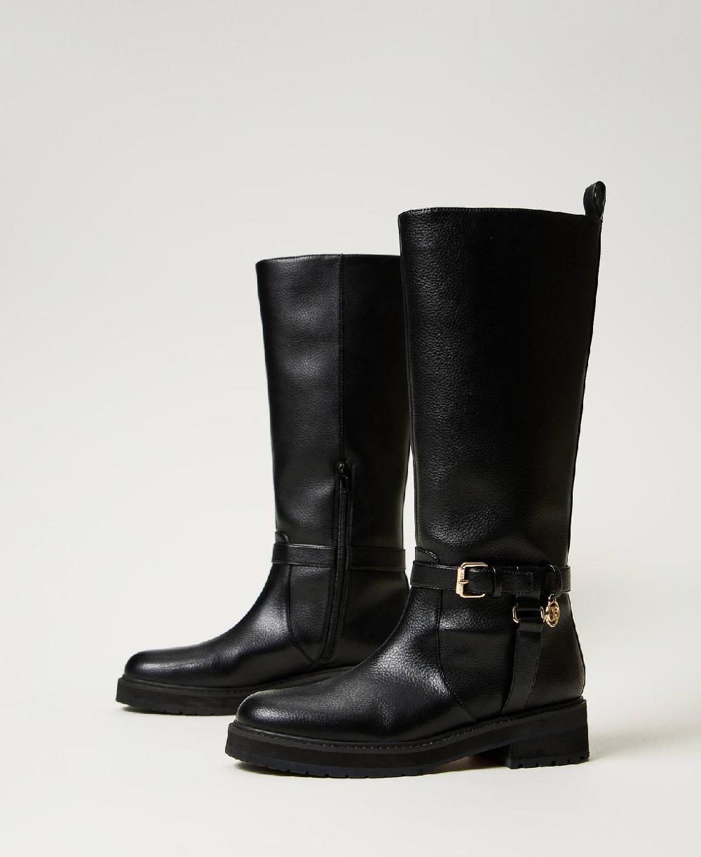 Scee by twin set Stivali biker in pelle con Oval T Fornitura limitata
