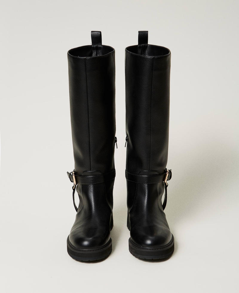 Scee by twin set Stivali biker in pelle con Oval T Fornitura limitata