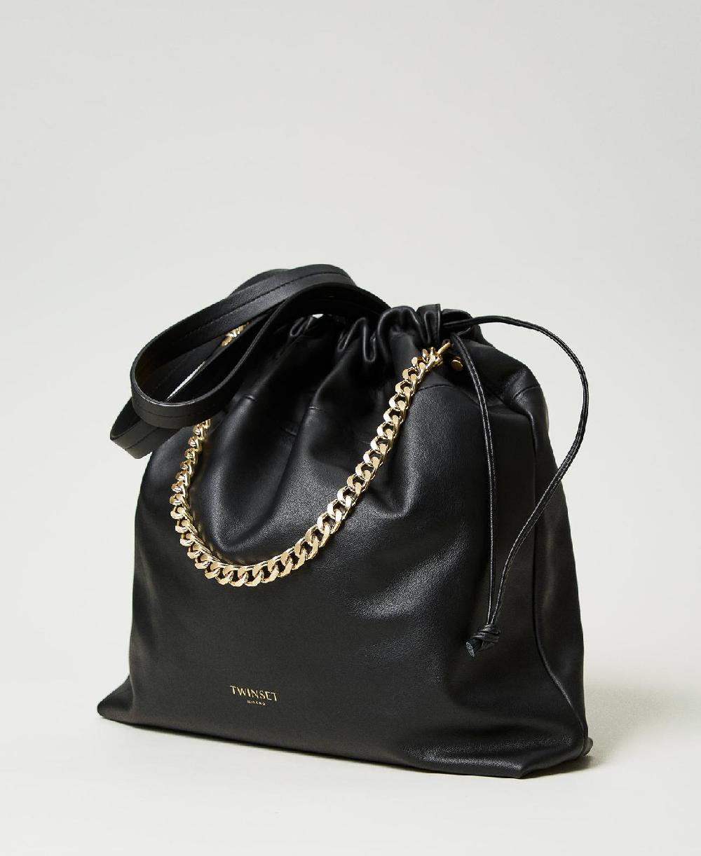 Scee by twin set Borsa shopper grande in pelle con coulisse Novità