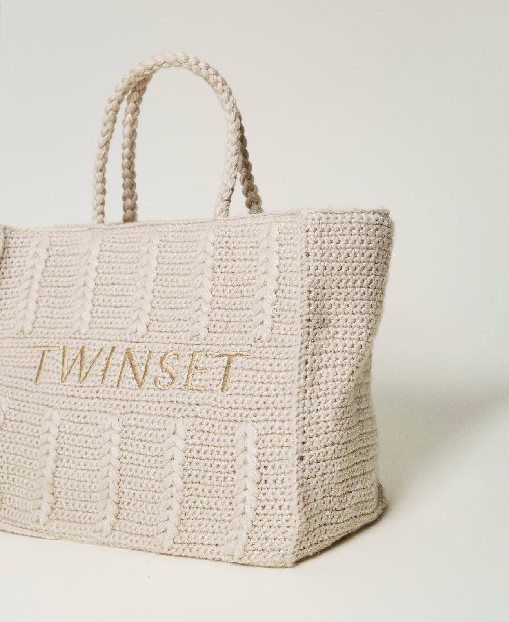 Scee by twin set Borsa shopper 'Bohémienne' tricot con logo Vendita Economica