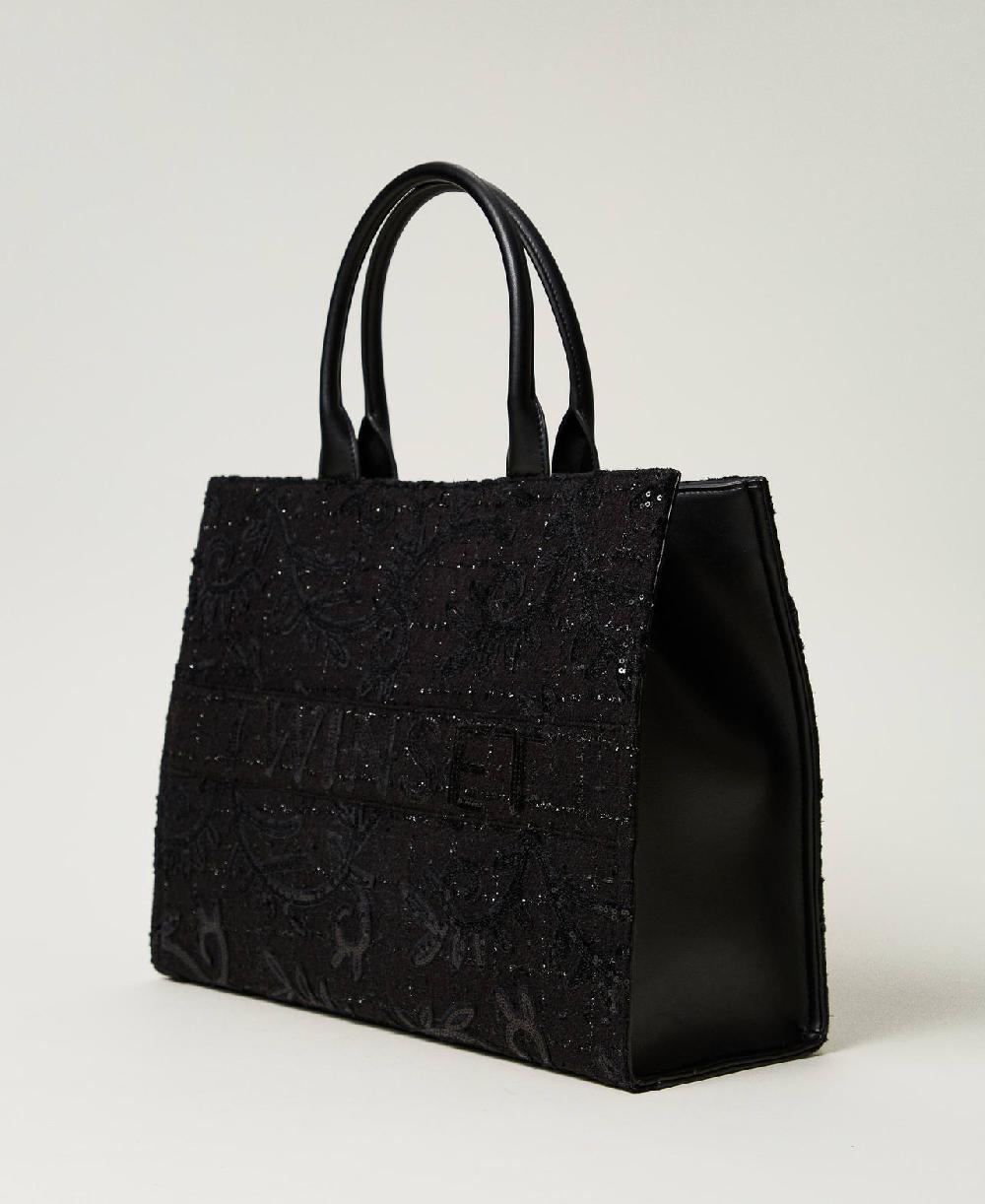 Scee by twin set Borsa shopper 'Victoria' con ricamo e logo Spedizione Gratuita