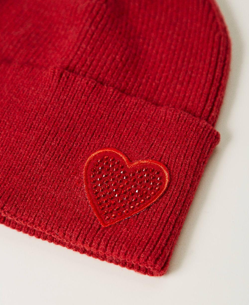 Scee by twin set Berretto in maglia con patch a cuore Nuovo