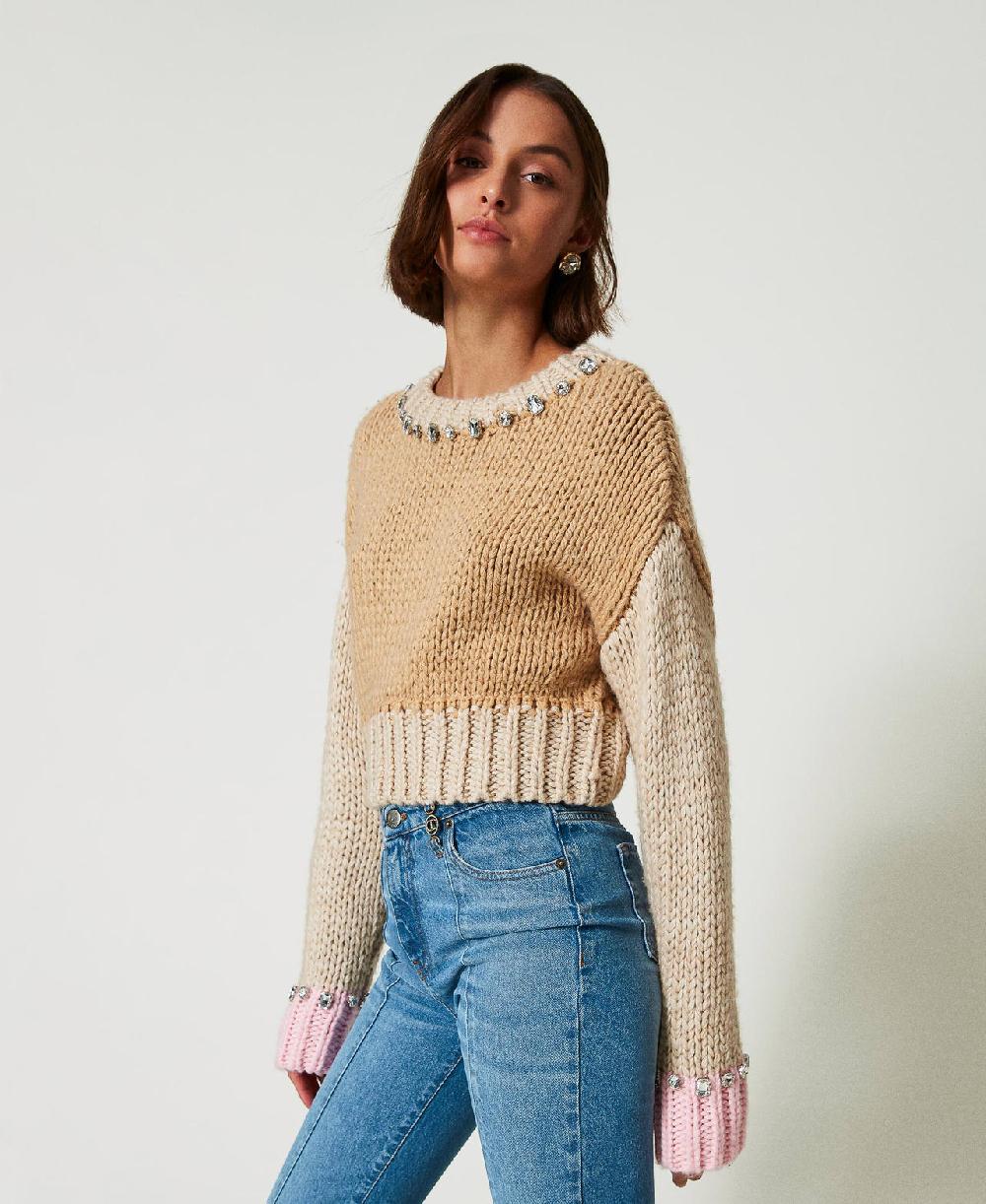 Scee by twin set Maglia color block con ricami a mano Economico