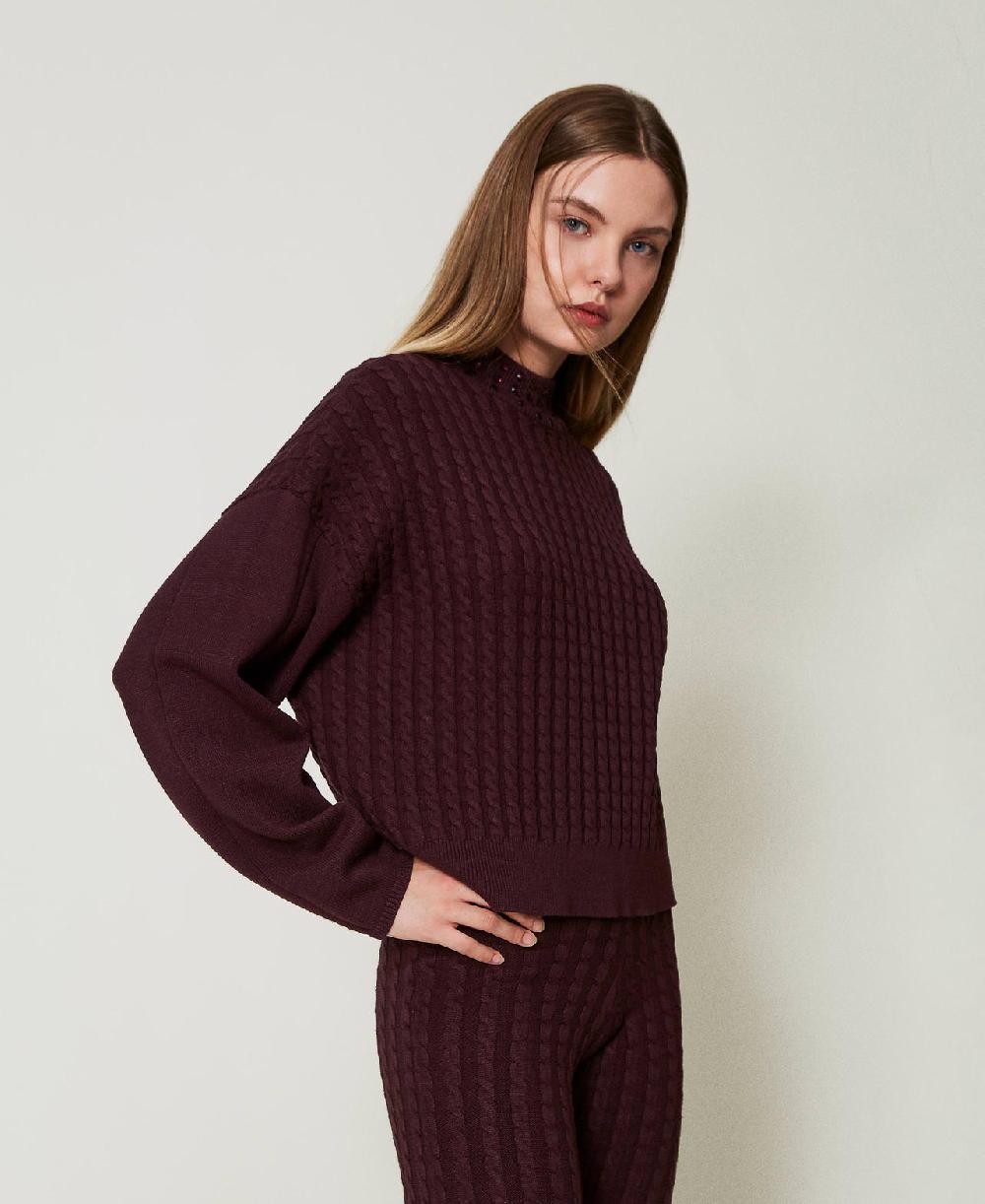 Scee by twin set Maglia lupetto a trecce con strass Saldi