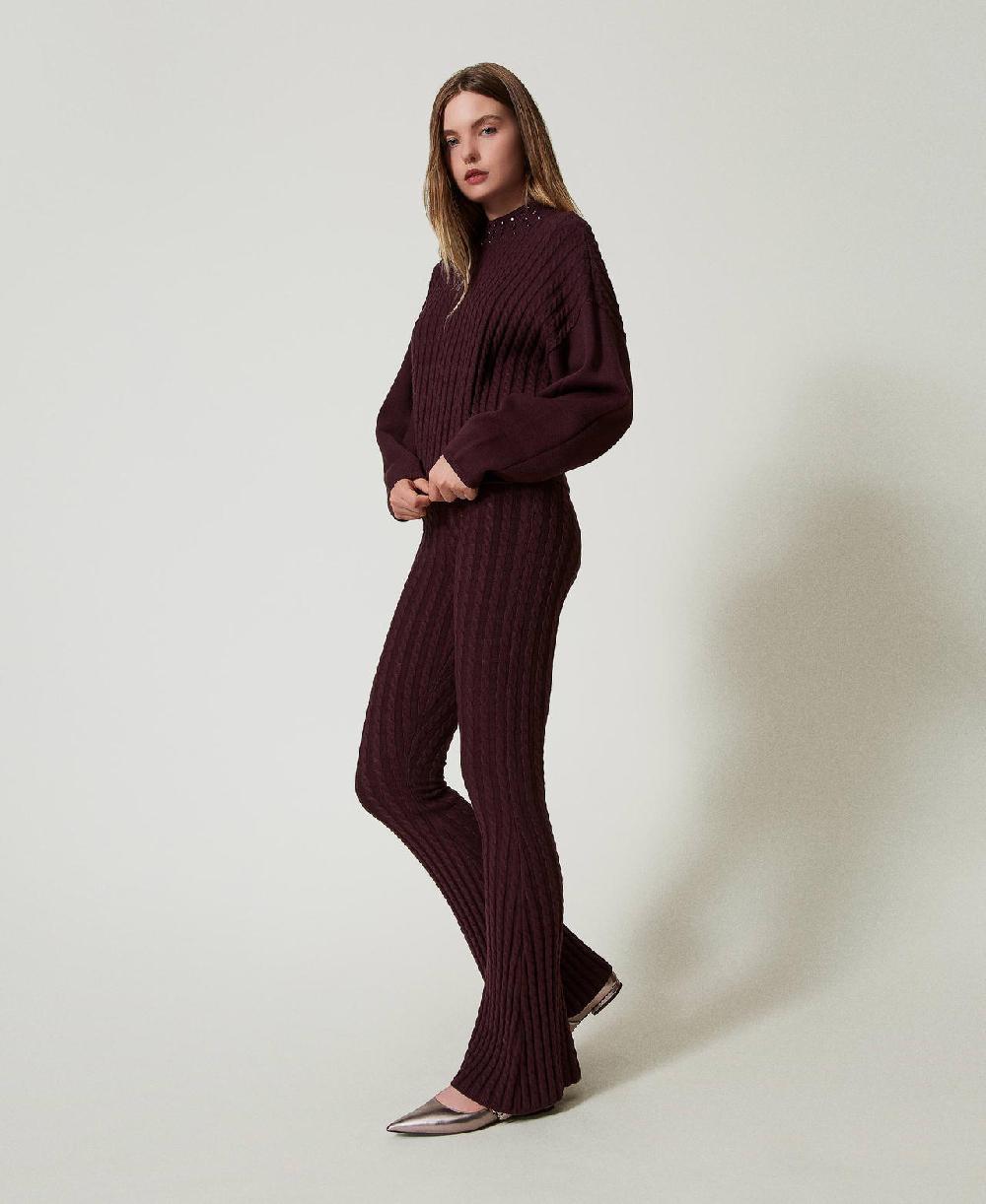 Scee by twin set Pantaloni flare in maglia a trecce Outlet