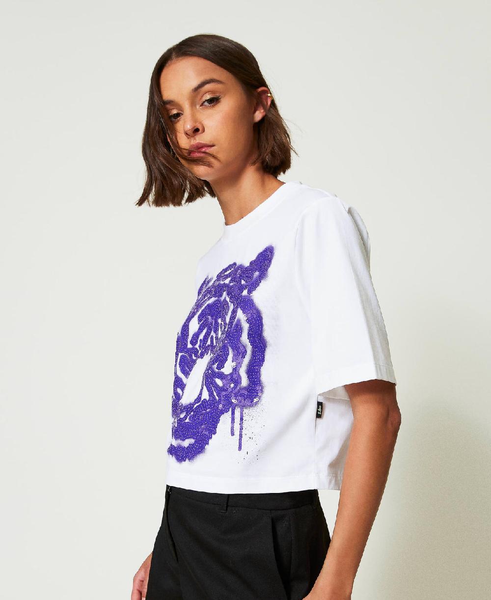 Scee by twin set T-shirt boxy MYFO con stampa e paillettes Vendite Flash