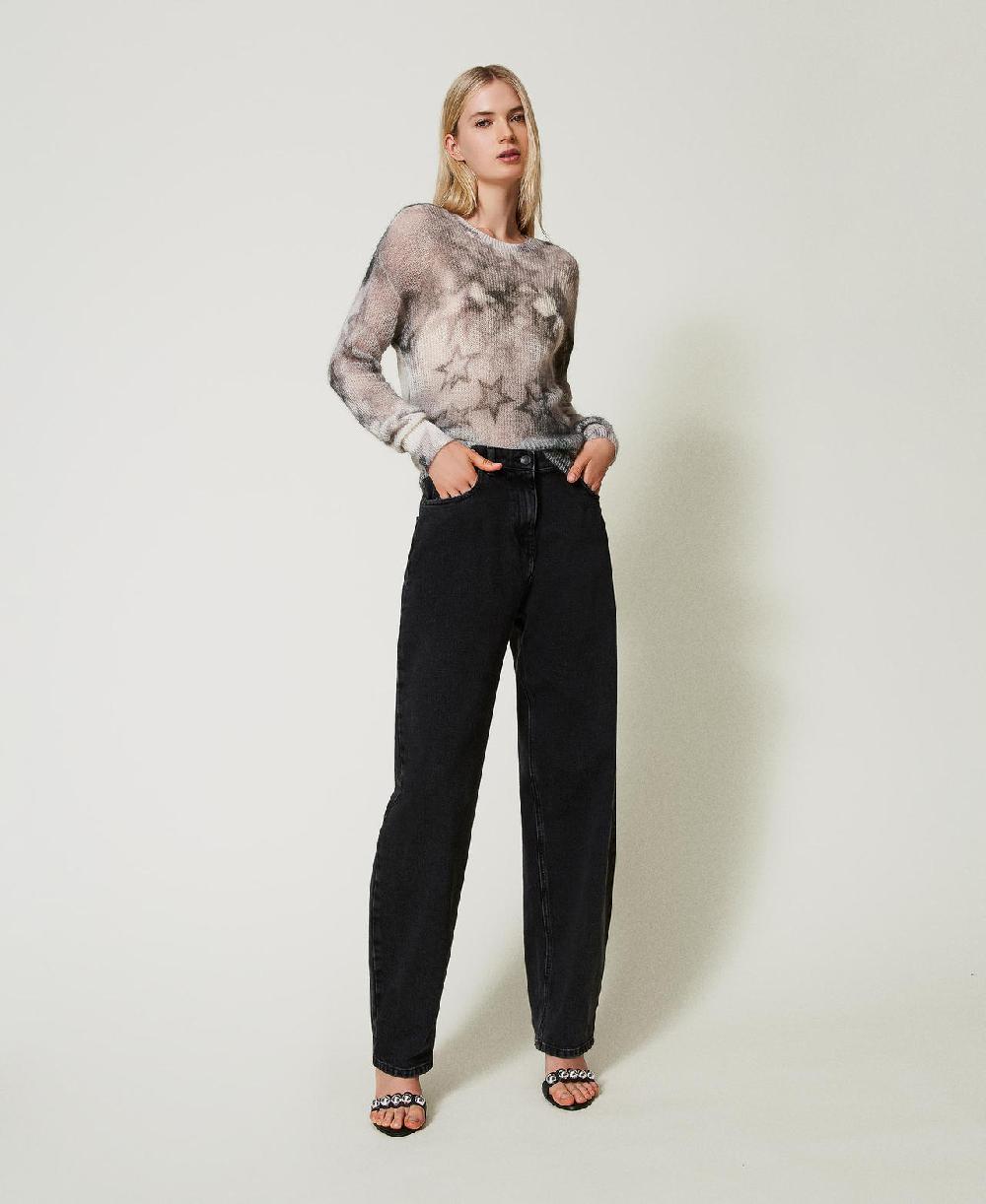 Scee by twin set Jeans nero carrot fit cinque tasche Italy