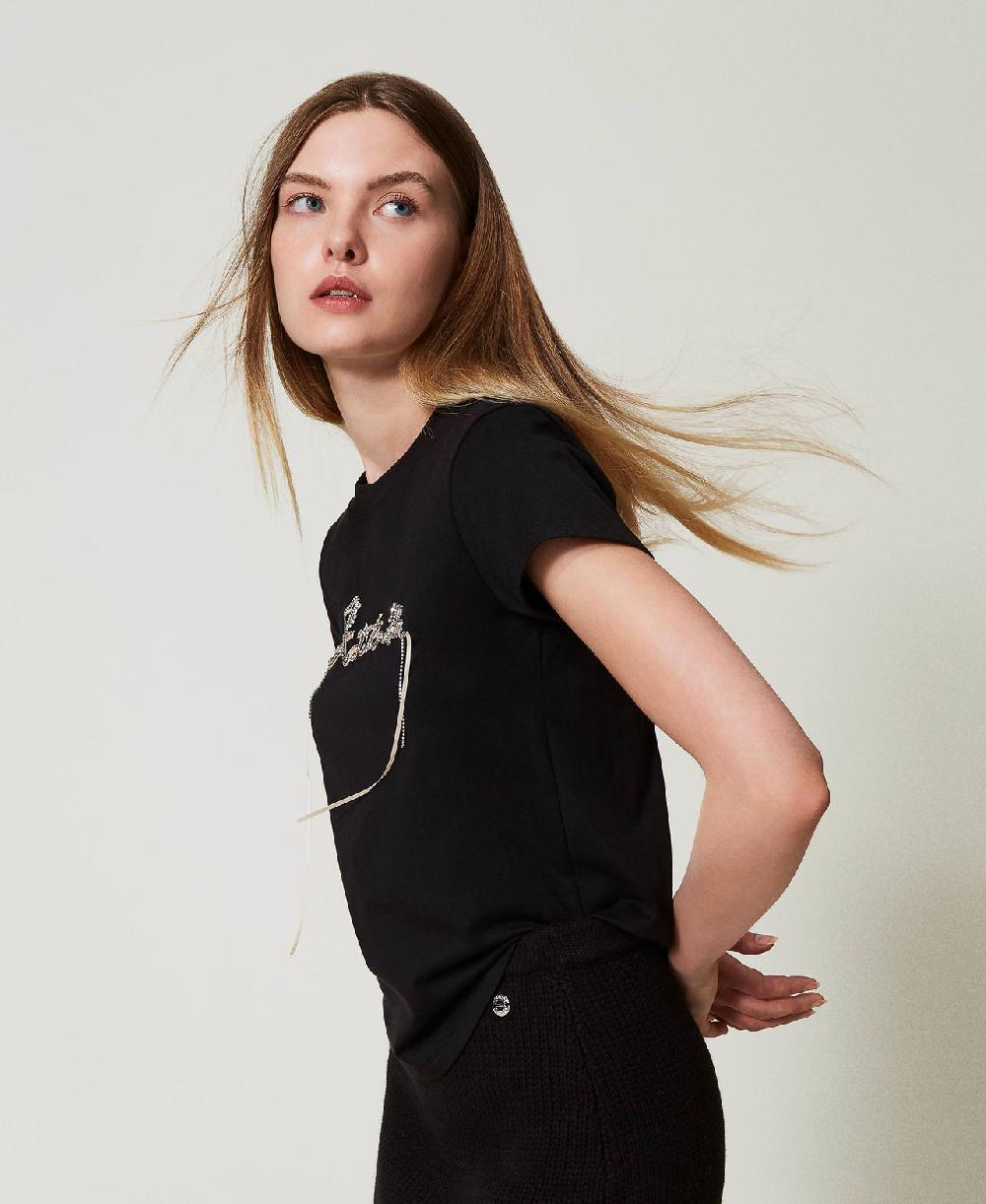 Scee by twin set T-shirt con logo e strass Negozi Online