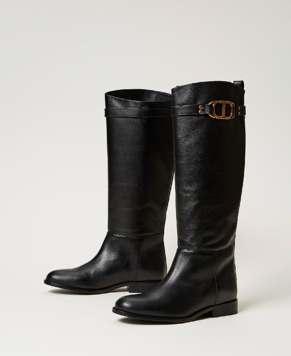 Scee by twin set Stivali alti in pelle con Oval T Offerta