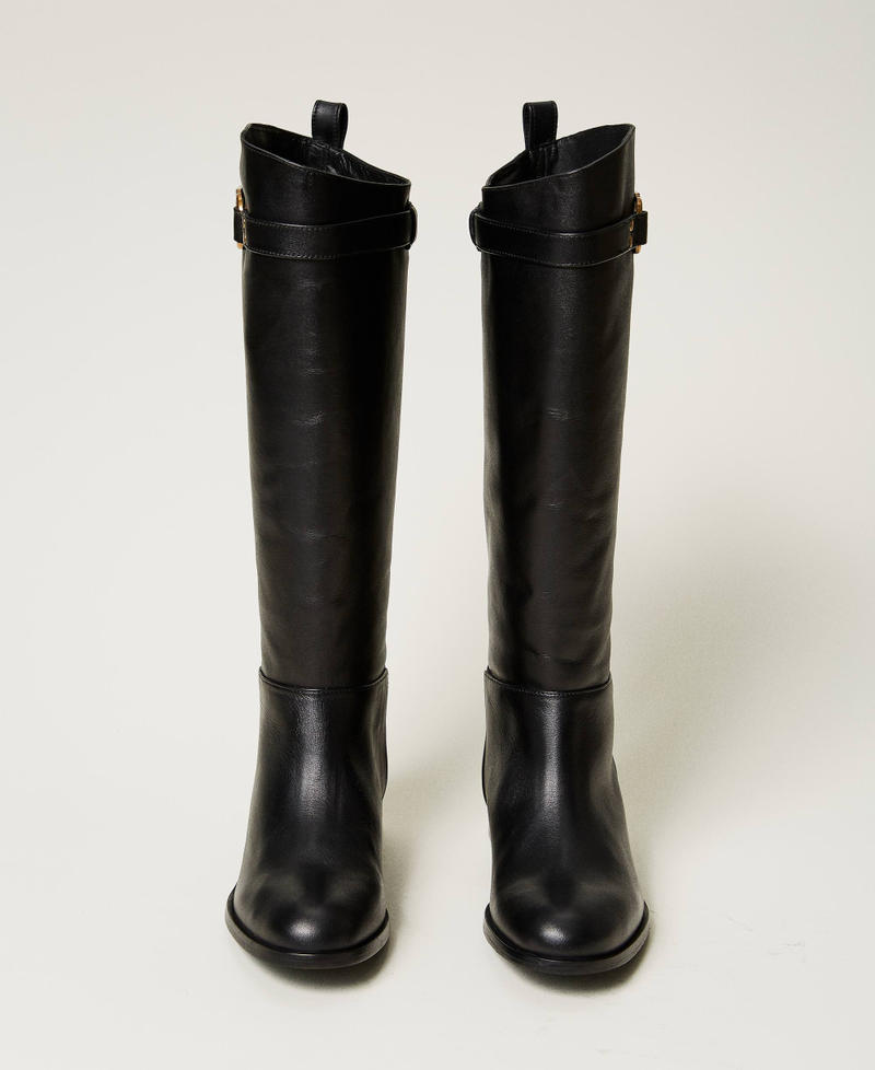 Scee by twin set Stivali alti in pelle con Oval T Offerta