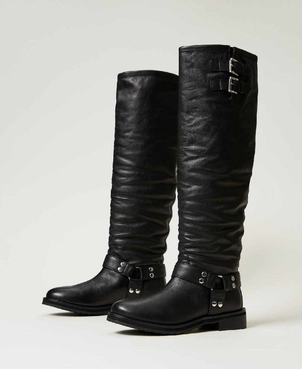 Scee by twin set Stivali alti 'Darcy' in pelle con cinturini Italy