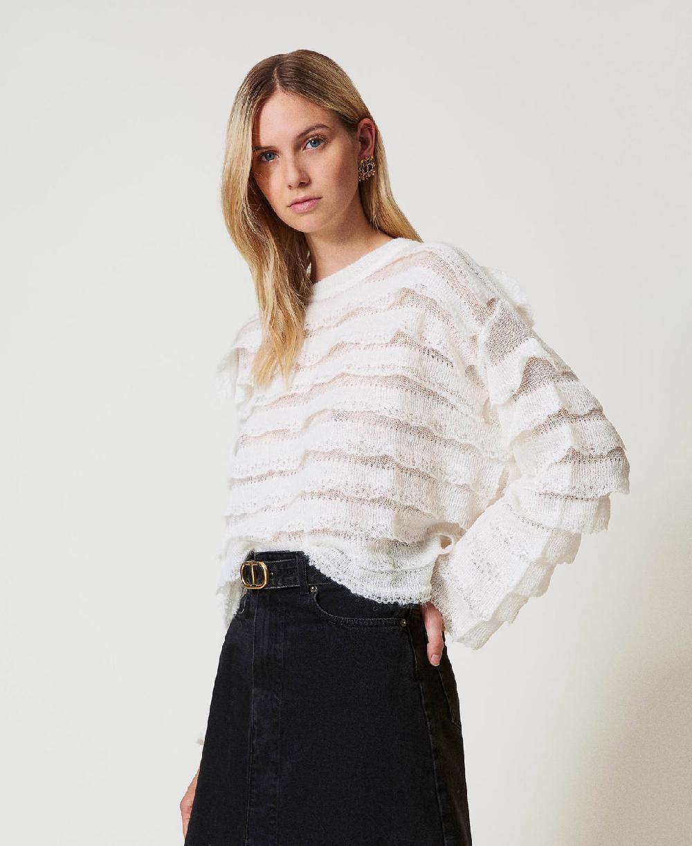 Scee by twin set Maglia boxy con balze effetto pizzo Novità