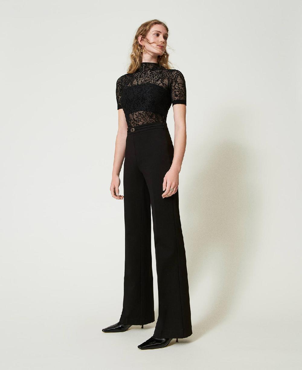 Scee by twin set Pantaloni straight leg con cinturino Oval T Sconto