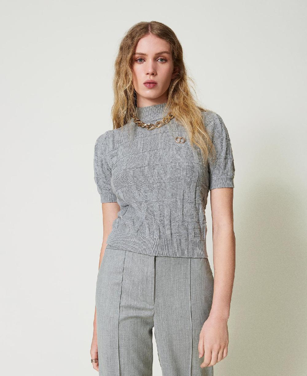 Scee by twin set Maglia in cotone e cashmere con logo In Vendita