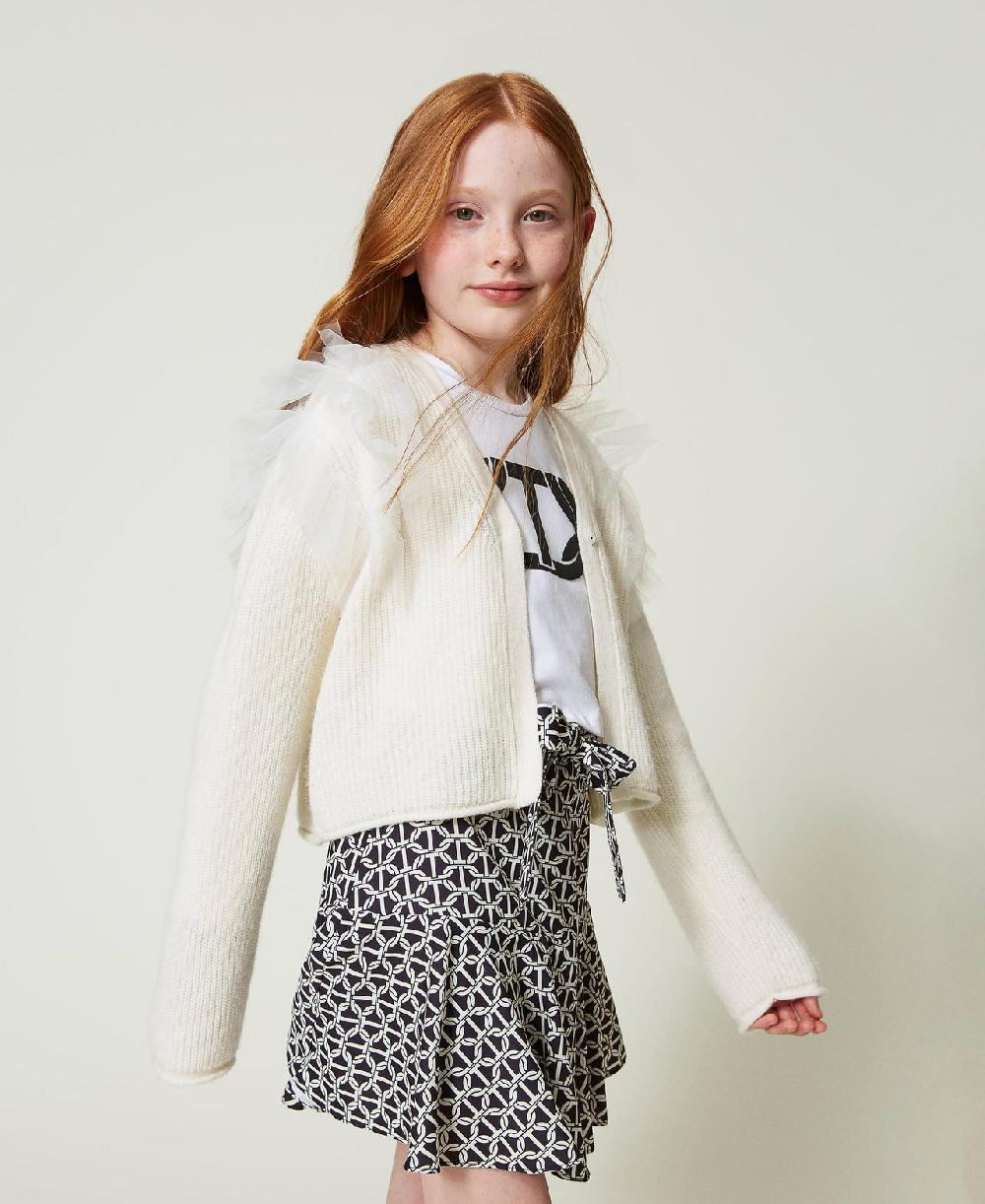 Scee by twin set Cardigan regular con balze in tulle Vendite Flash