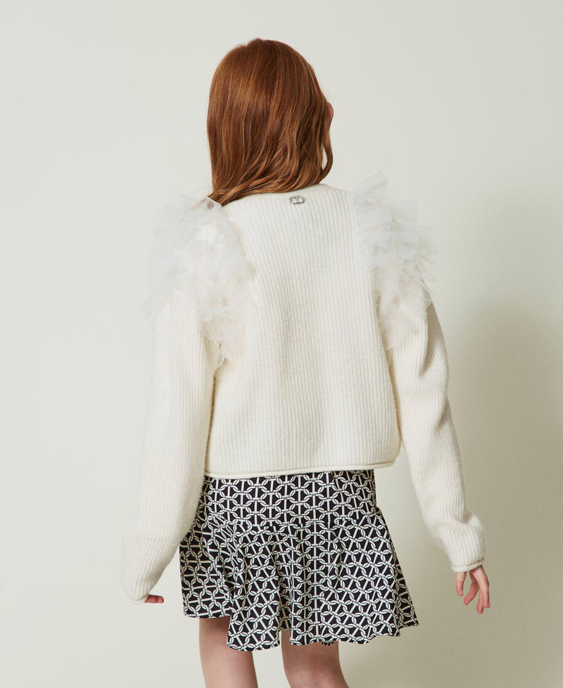 Scee by twin set Cardigan regular con balze in tulle Vendite Flash