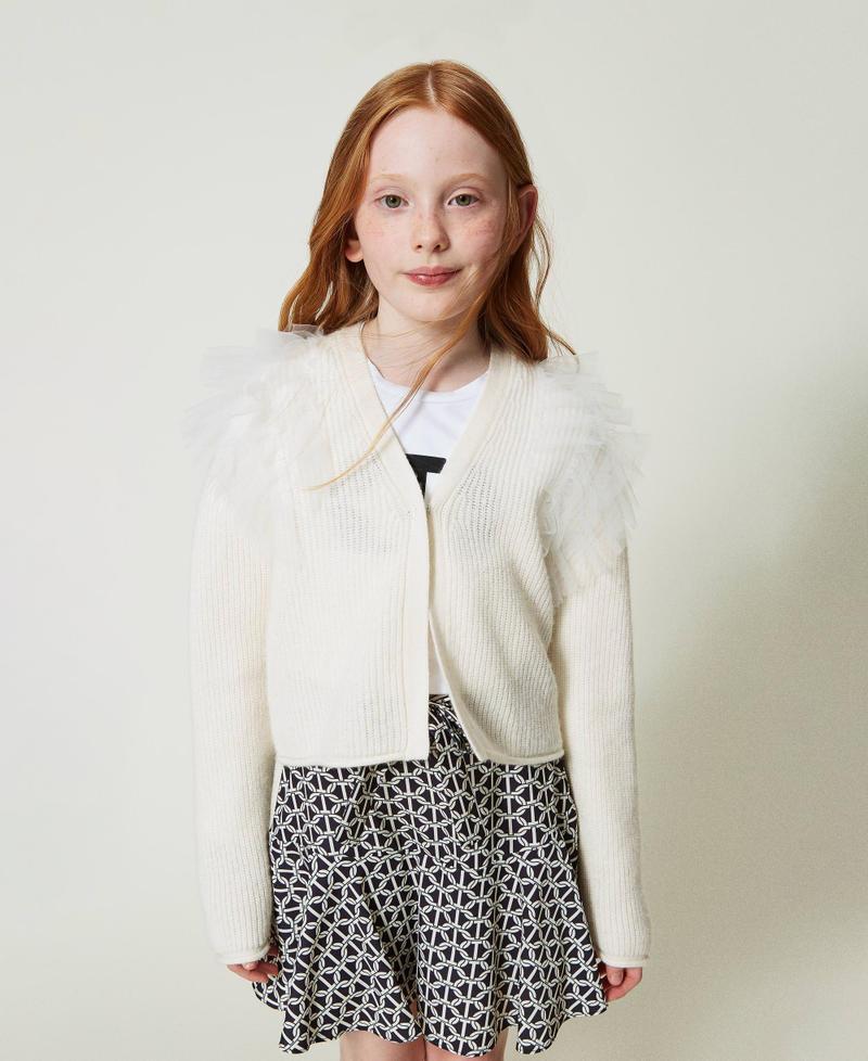 Scee by twin set Cardigan regular con balze in tulle Vendite Flash