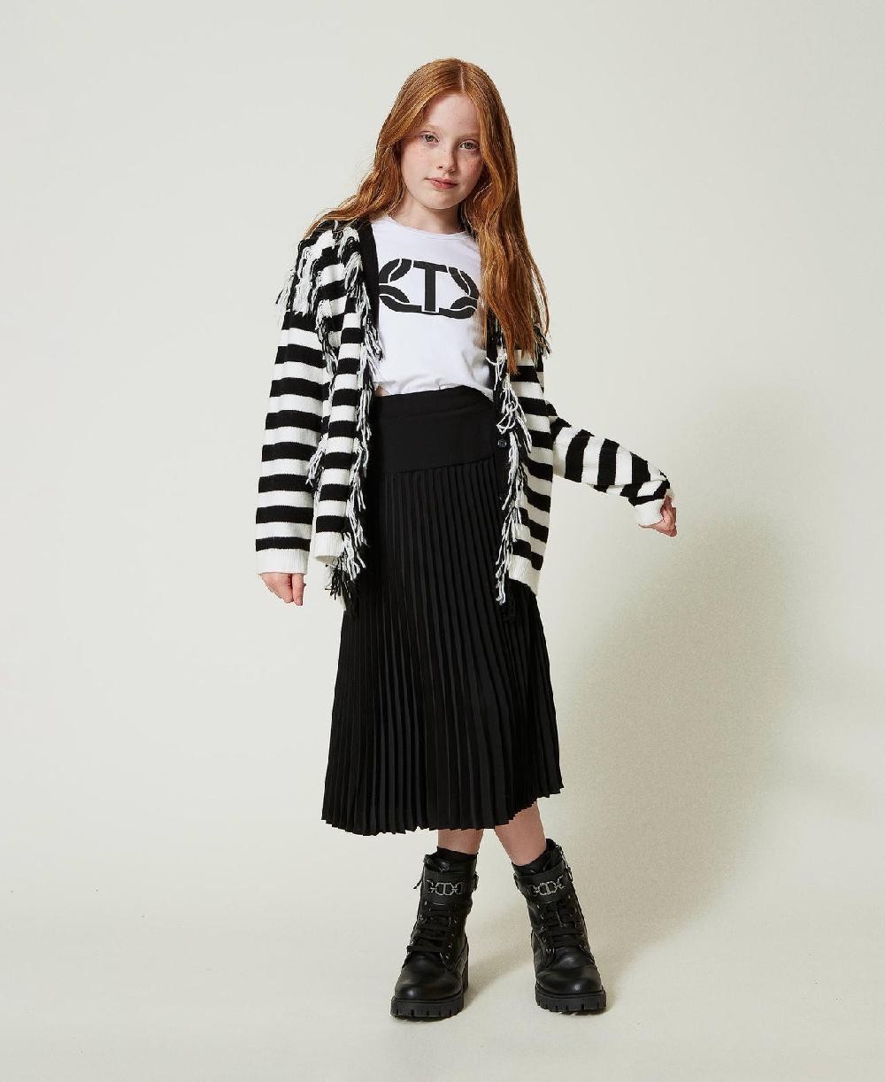 Scee by twin set Maxi cardigan in maglia a righe con frange 2025