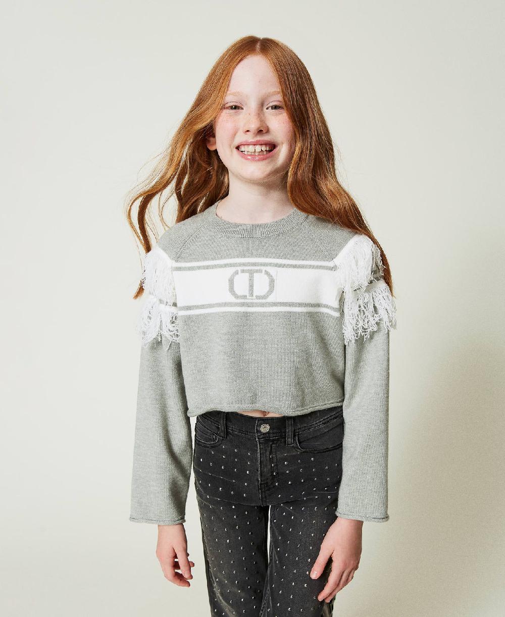 Scee by twin set Maglia con Oval T jacquard e frange Presa