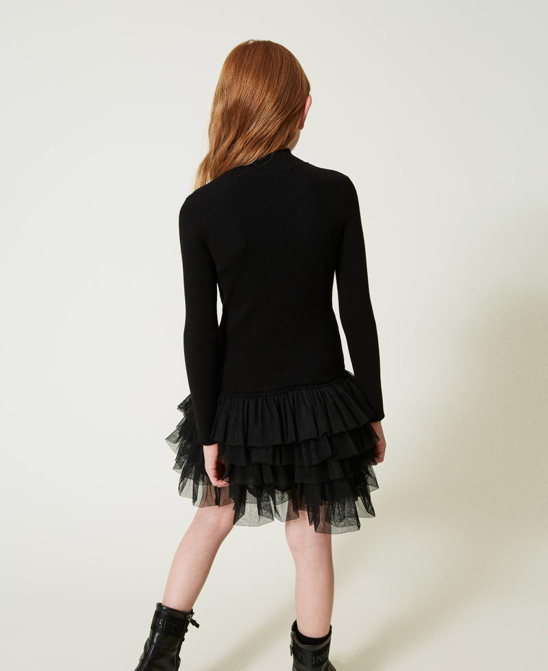 Scee by twin set Abito in maglia a costine con tulle Nuova