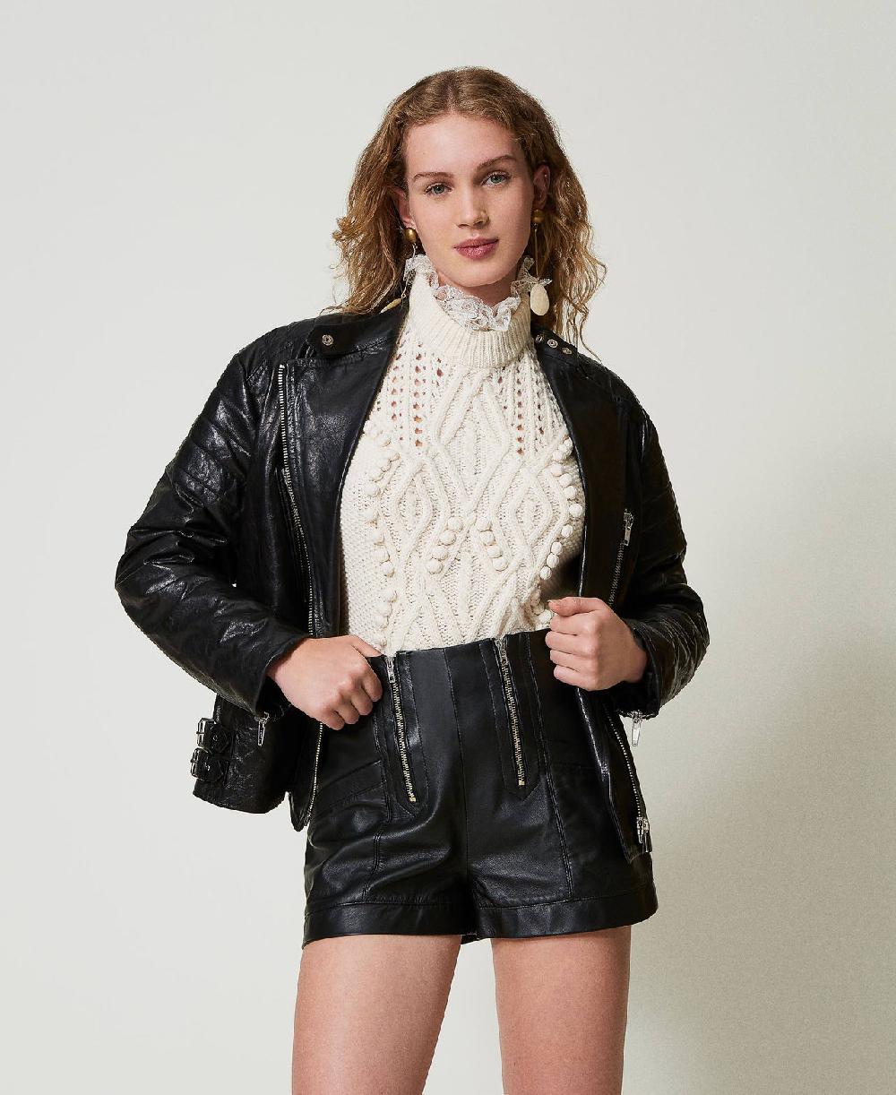 Scee by twin set Shorts 'Fairfax' in pelle con zip Smaltimento dello stoccaggio