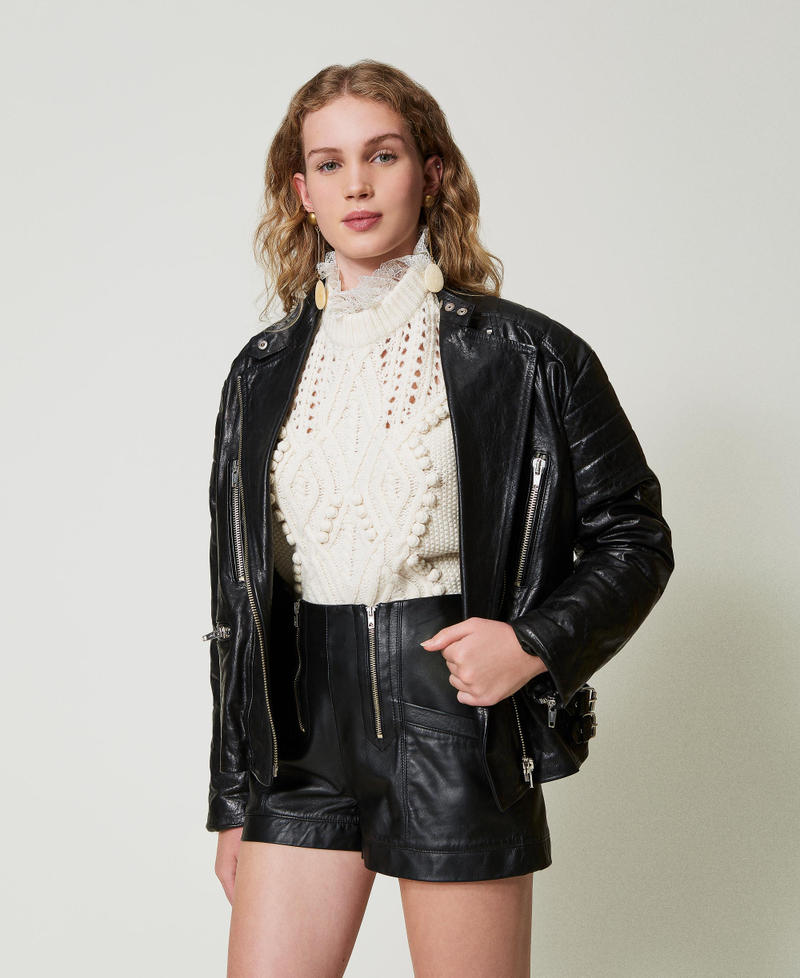 Scee by twin set Shorts 'Fairfax' in pelle con zip Smaltimento dello stoccaggio