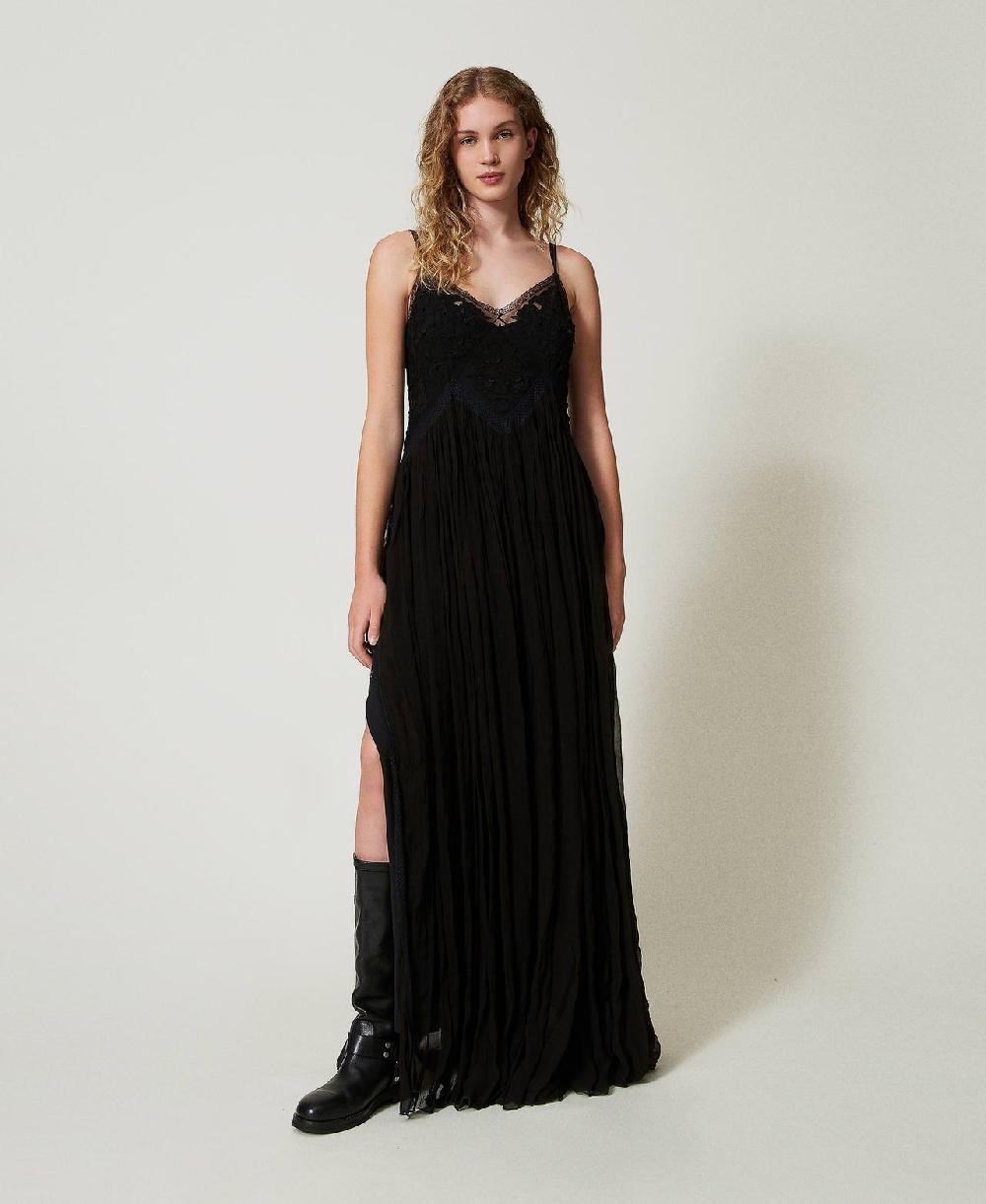 Scee by twin set Abito lungo in creponne e tulle Offerte esclusive