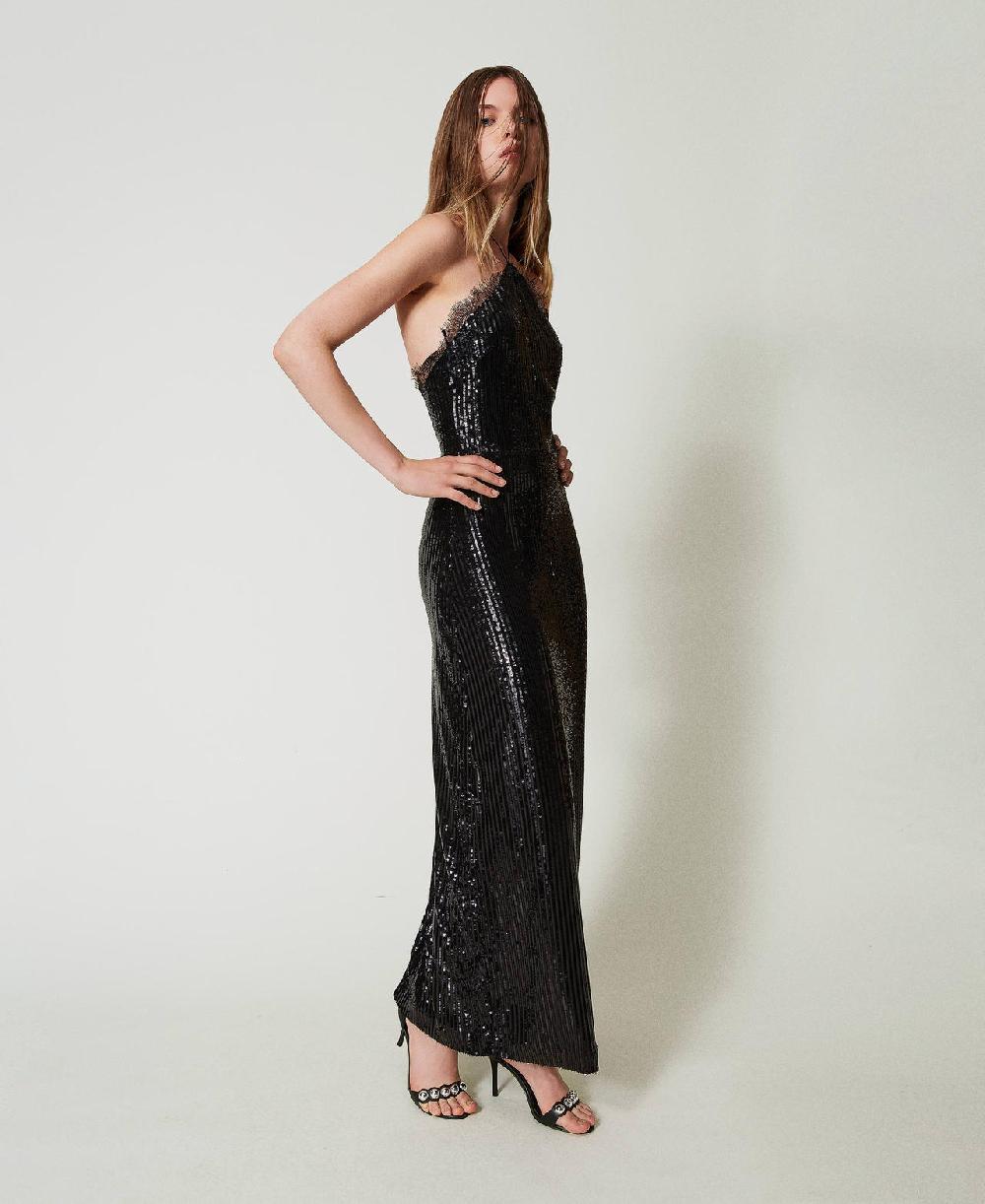 Scee by twin set Abito lungo in paillettes con pizzo Bestseller