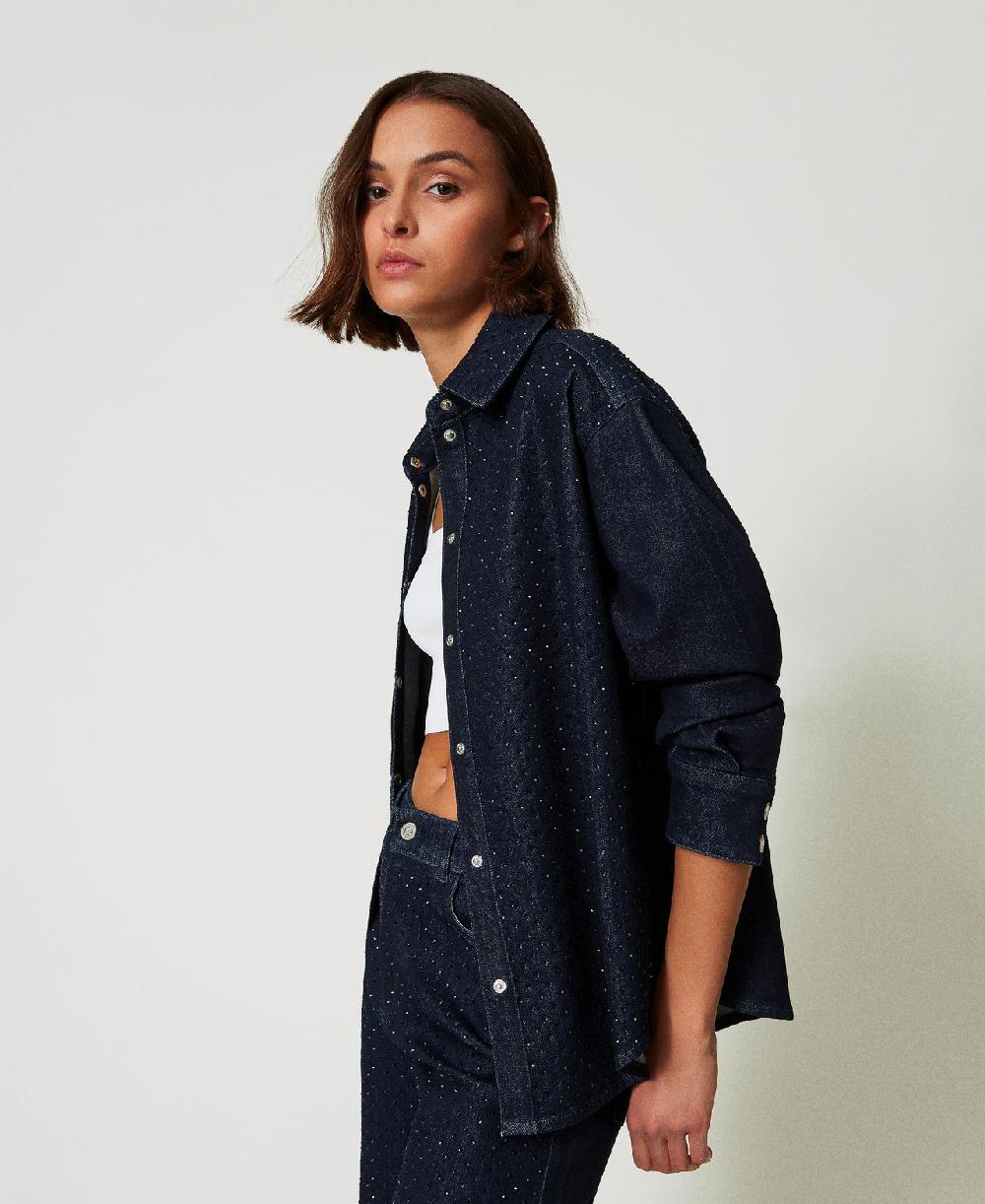 Scee by twin set Camicia in jeans con strass Liquidazione