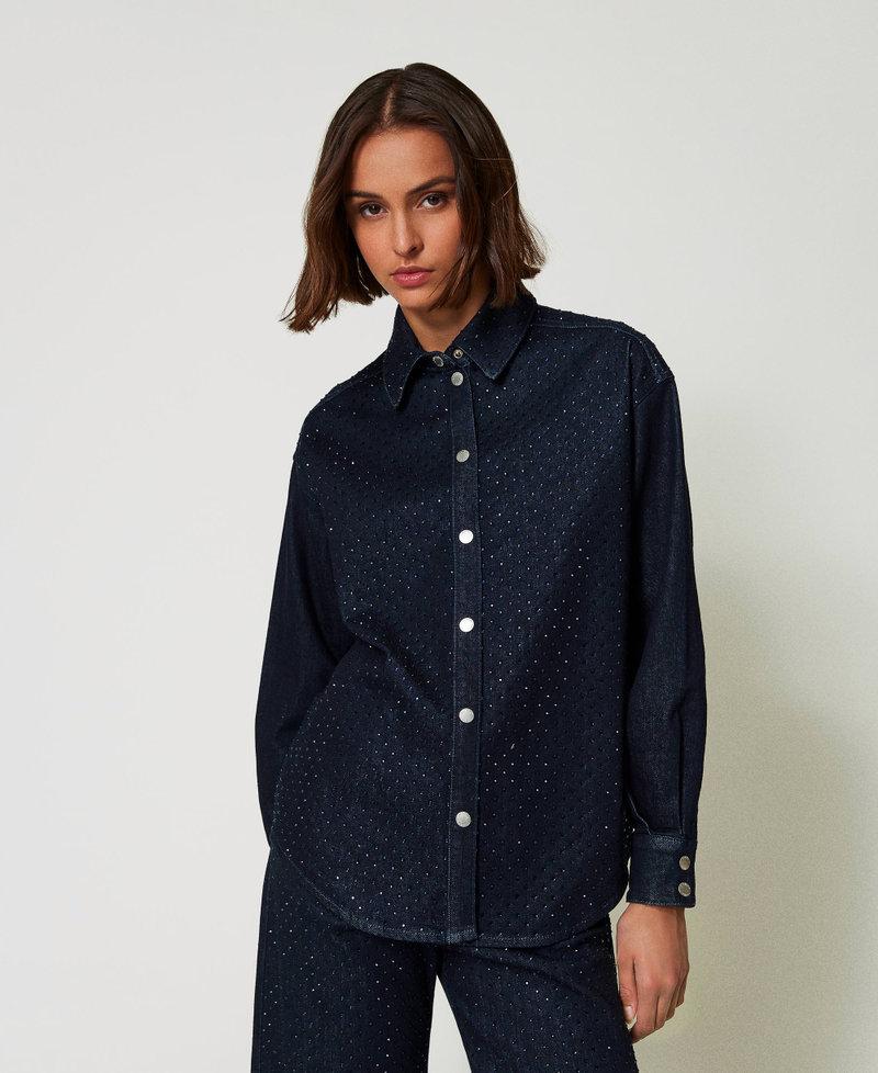 Scee by twin set Camicia in jeans con strass Liquidazione