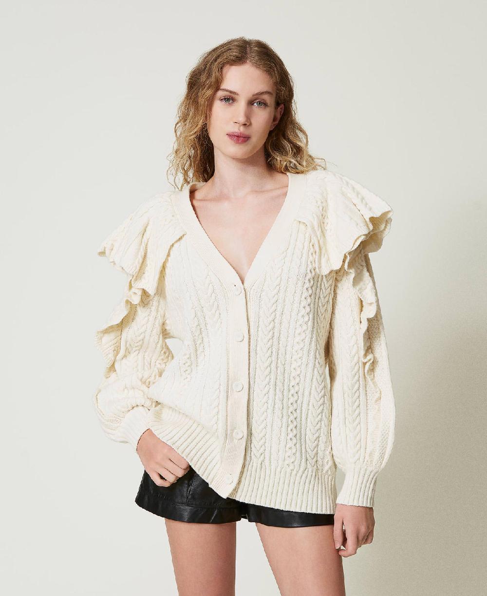 Scee by twin set Cardigan in misto lana con volant Comprane uno, ottenene uno gratis