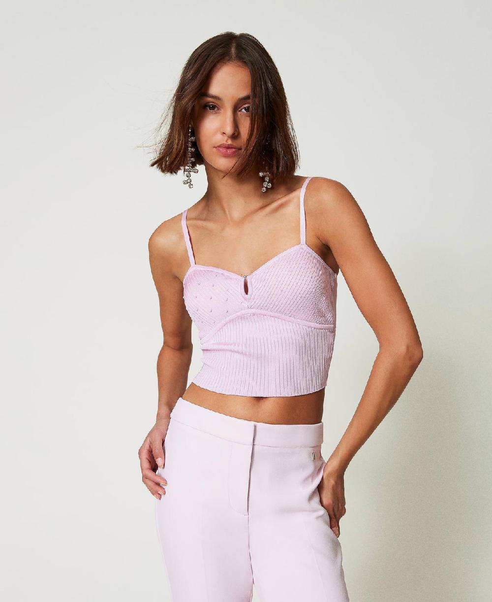 Scee by twin set Top in filato riciclato con perline Ultimi tre giorni