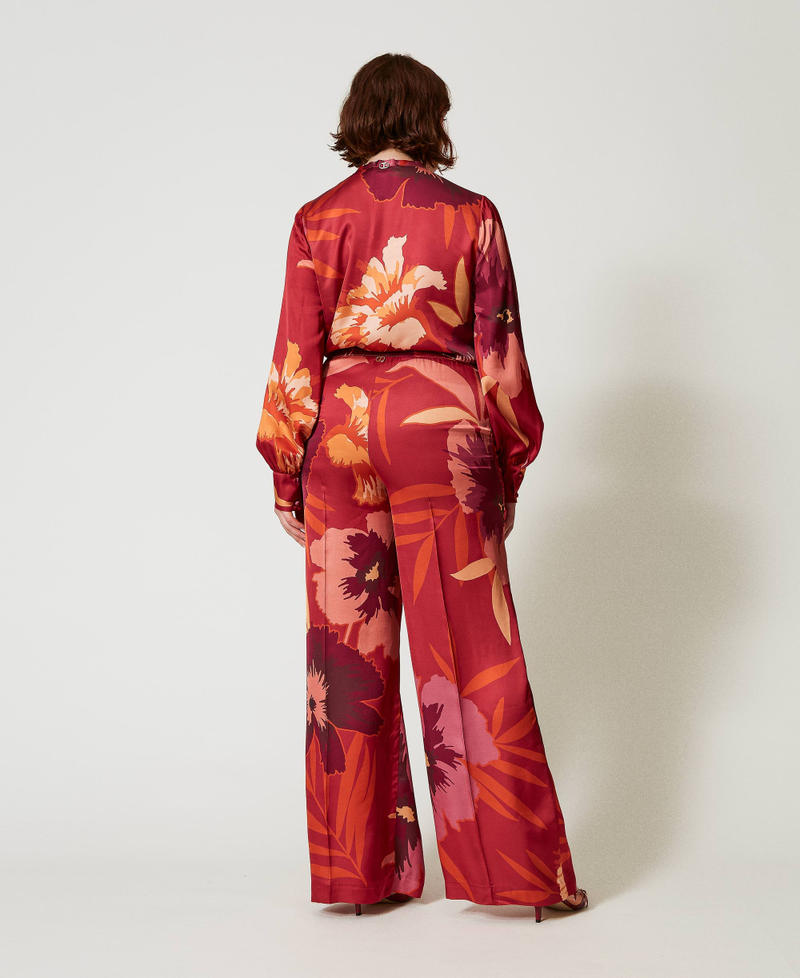 Scee by twin set Pantaloni wide leg in raso a fiori ACQUISTA ORA