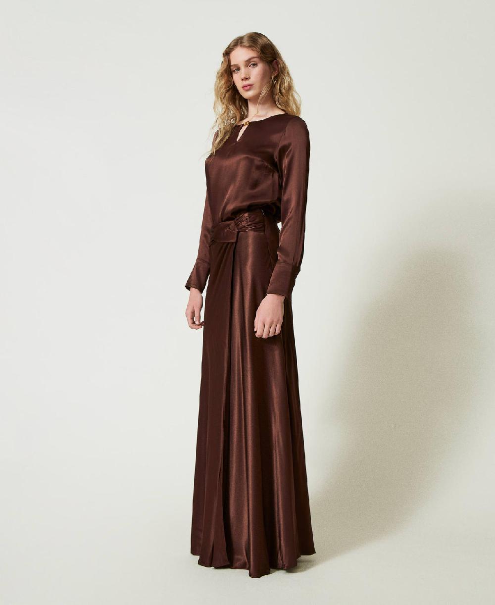 Scee by twin set Gonna lunga in raso con drappeggio Fino al 65% di sconto