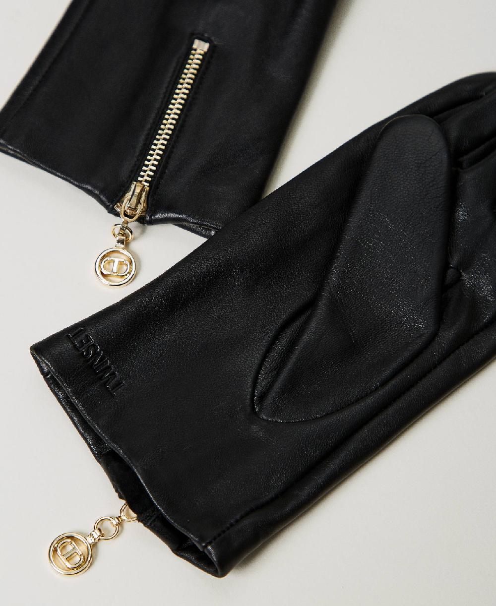 Scee by twin set Guanti in pelle con zip e Oval T Presa