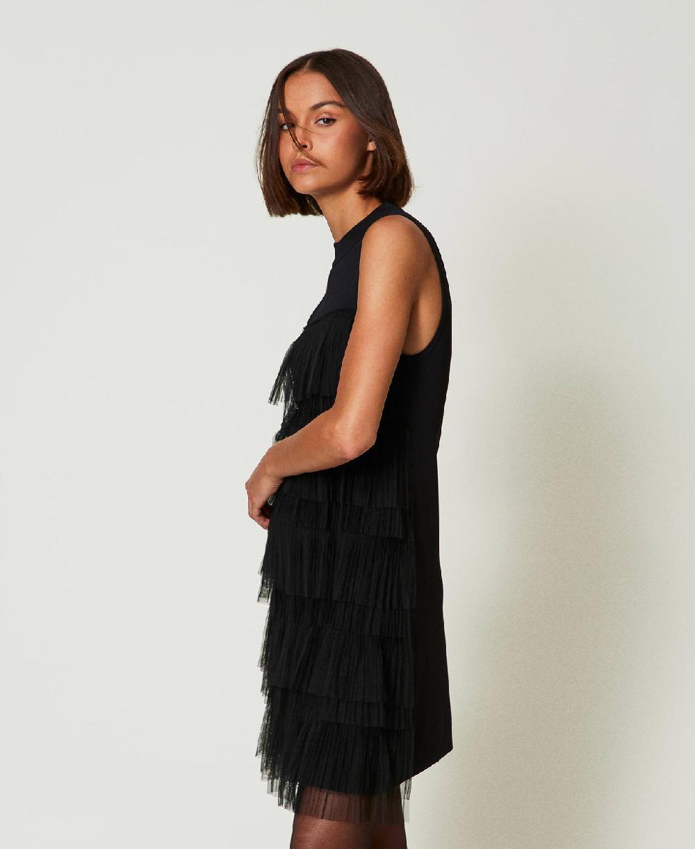 Scee by twin set Abito corto in maglia con balze in tulle Offerta San Valentino
