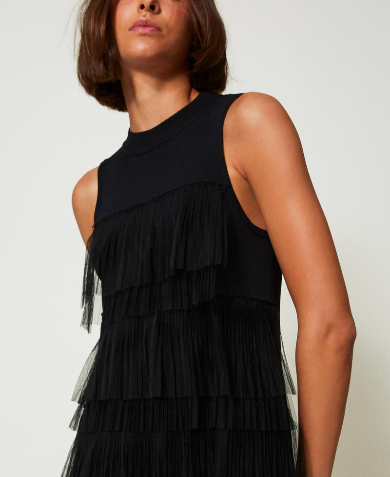 Scee by twin set Abito corto in maglia con balze in tulle Offerta San Valentino