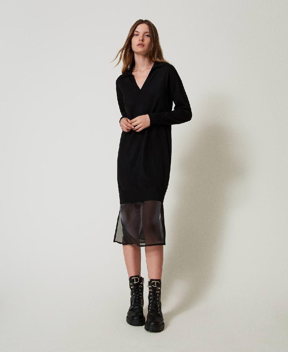 Scee by twin set Abito longuette in maglia con sottoveste Offerta temporanea