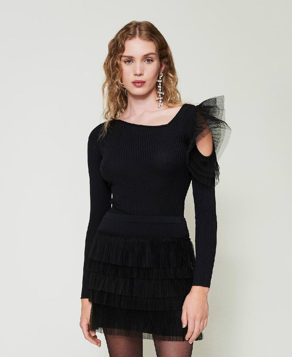 Scee by twin set Maglia fitted con cut-out e tulle Bestseller