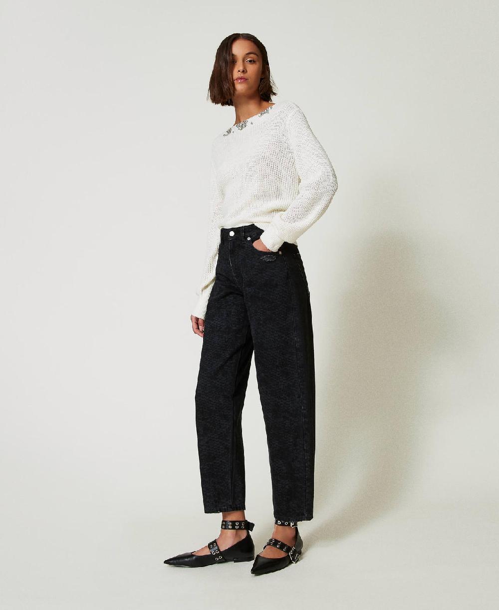Scee by twin set Jeans barrel fit con stampa snake Ultimo giorno