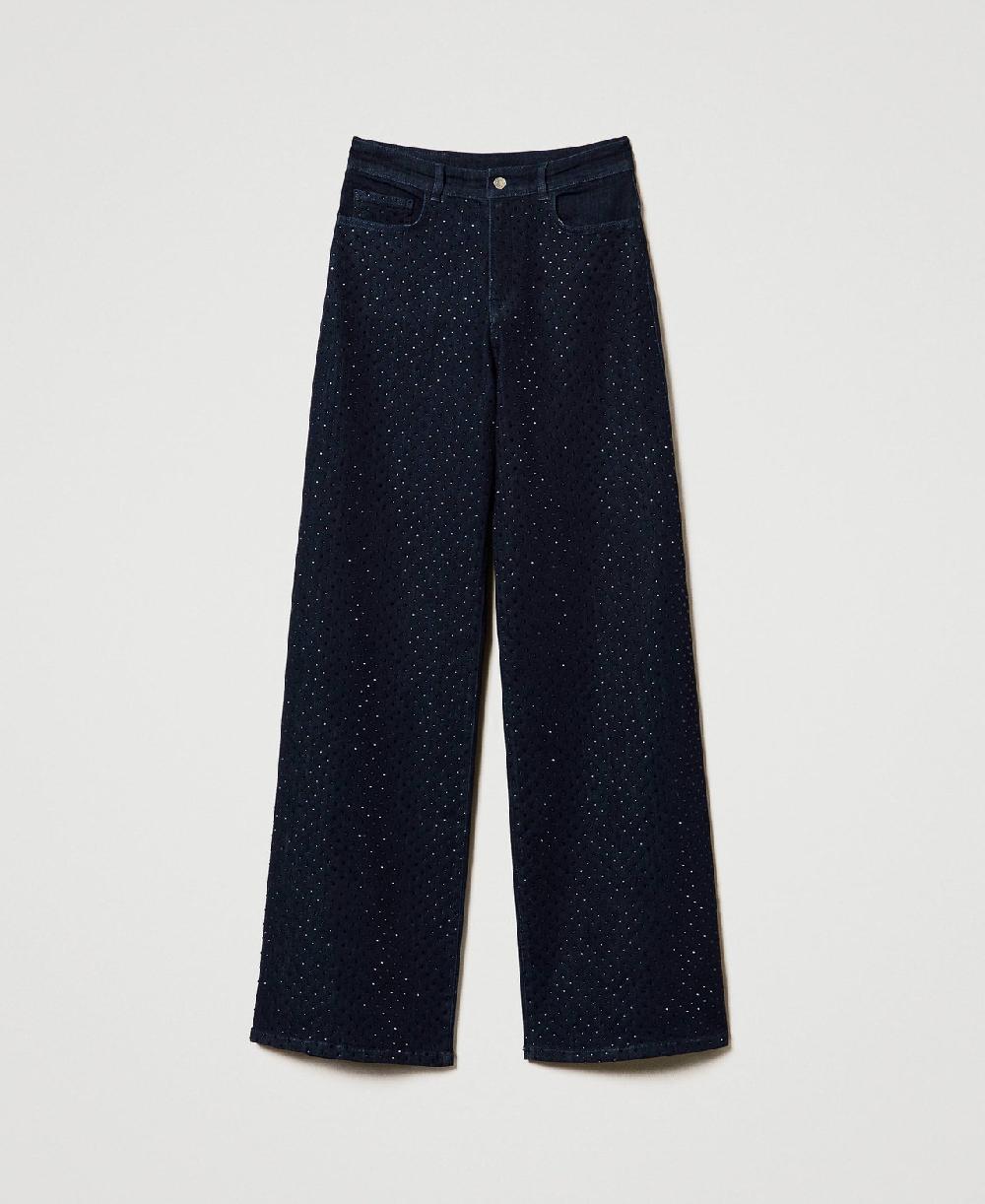 Scee by twin set Jeans wide leg in full strass Fino al 60% di sconto