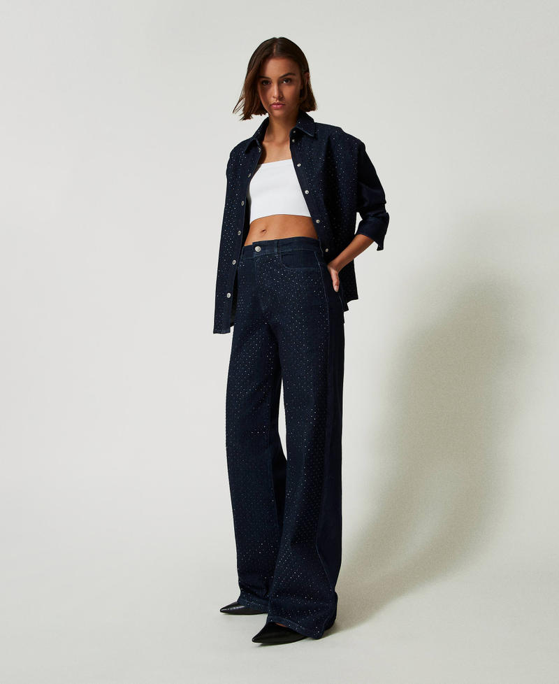 Scee by twin set Jeans wide leg in full strass Fino al 60% di sconto